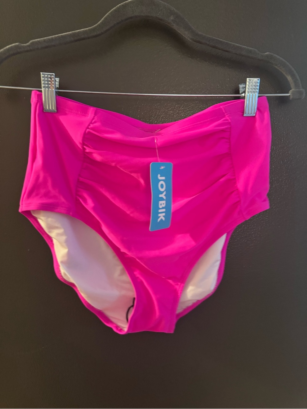 JoyBik High-Waist Ruched Hot Pink Bikini Bottoms size Medium
